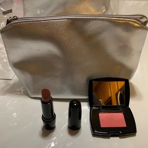 Lancôme lipstick and blush set plus makeup bag